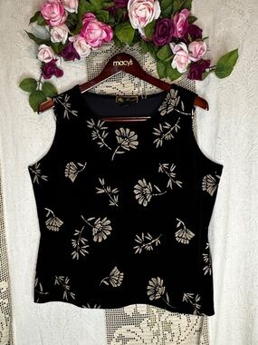 Mirasol Velvet Tank Beaded XL Black Y2K Glam Core Floral Glitter Rockabilly